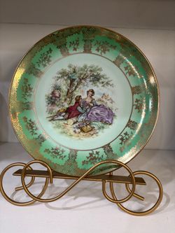 Antique vintage signed porcelain courting couple plate