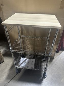 3-Tier Rolling Kitchen Cart with Wood Top and Wheels