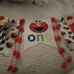 Elmo Birthday ONE Garland, crown and cake topper