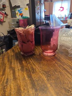 2 Pink Glass Flower Glasses