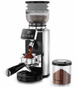 Neretva Electric Burr Coffee Grinder with 30 Grind Settings and Portafilter Stand
