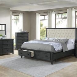 4pc Sandy Collection Bed, Dresser, Mirror & Nightstand 