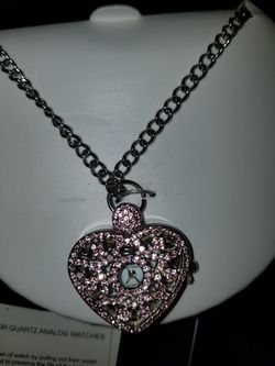 Waltham Quartz Heart Shaped Bezel Necklace Stainles Steel Watch