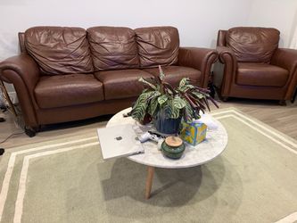 Used - Brown Flux Leather Sofa and Armchair Set