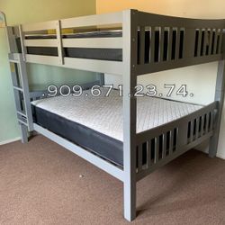 Full Full Size Gray Bunkbed W Orthopedic Mattress 