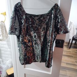 Olive Green Sequin Dress Top