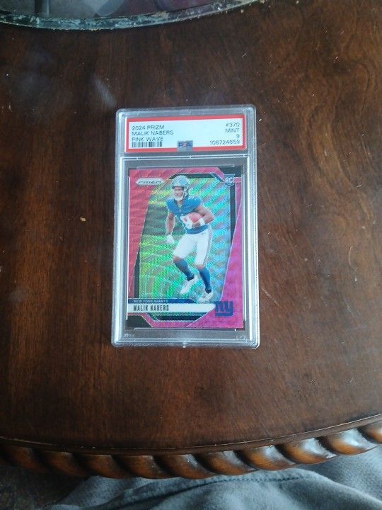 Malik Nabers 2024 Panini Prizm Pink Wave Rookie Psa 9