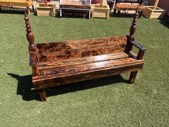 Handmade Rustic Wood Bench with Turned Posts