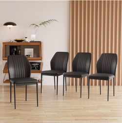 Black Dining Chairs Set of 4 – PU Leather Padded Chairs with Metal Legs