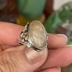 Vintage Sterling Silver And Agate Ring (Gold Accents)