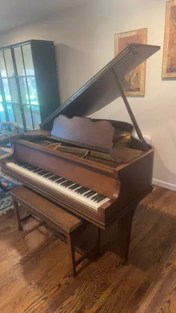 GULBRANSEN BABY GRAND PIANO W/CHAIR SHEET MUSIC CABINET