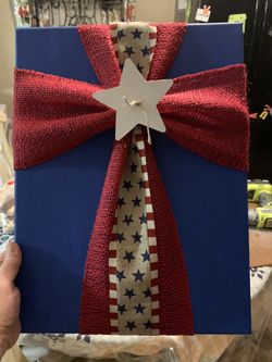 Patriotic burlap cross on canvas