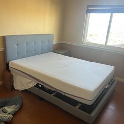 Queen Sized Purple Mattress with Metal Bed Frame And Bed
