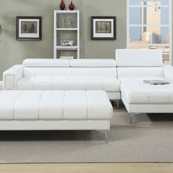 Brand New White Leather Modern Style Sectional Sofa (Ottoman Sold Separately)