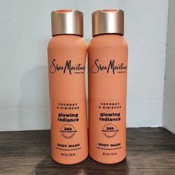 2pk Shea Moisture Glowing Radiance Coconut & Hibiscus 24HR Body Wash 18oz
