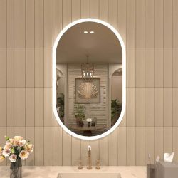 LED Bathroom Mirror 28"x36" Oval Pill Shaped 3 Color Frontlit – Touch Sensor, Dimmable, Anti-Fog