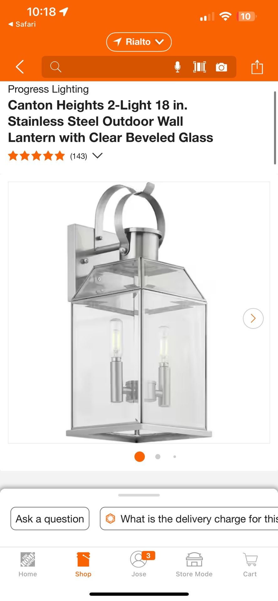 Progress Lighting Canton Heights 2-Light 18 in. Stainless Steel Outdoor Wall Lantern with Clear Beve