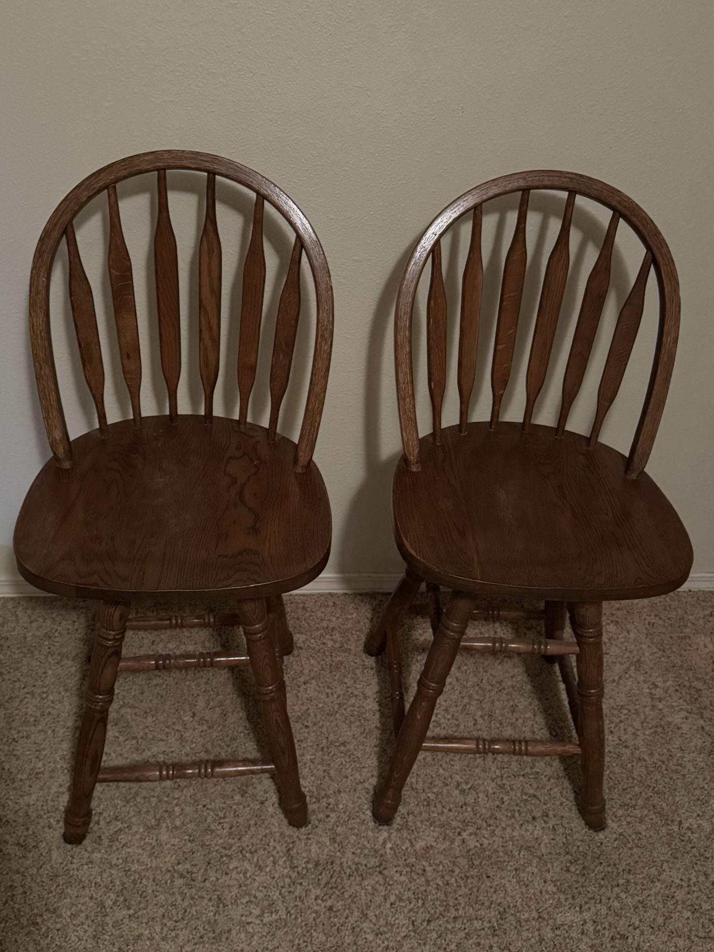 Pair of Swiveling Wooden Counter Stools