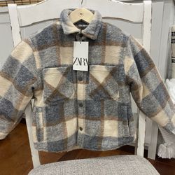 New Zara fleece plaid jacket boy/girl
