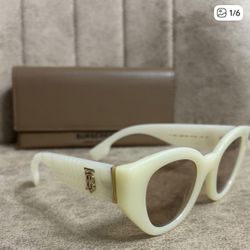 Burberry Cream Cat-Eye Sunglasses with Gold Detail