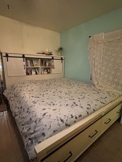 California King Storage Bed + Mattress + Vera Wang Bedding
