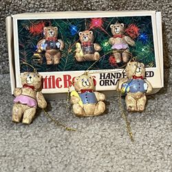 Vintage Set 1984 Taiwan 3 Little Bears Hand Painted Ornaments Boxed