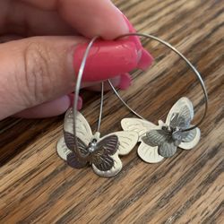 Silver Butterfly Hoop Earrings