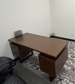 Brown Wood Office Desk with Drawers