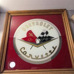 Chevrolet Corvette Emblem Mirror Framed RARE Man Cave Den Garage 14x14