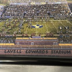 LaVell Edwards Stadium "BYU Cougars" 500 piece puzzle (sealed), black framed folk artwork by Eric Dowdle, 17" X  21"