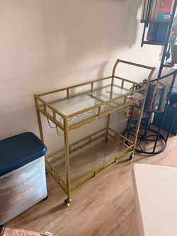 Gold Metal Bar Cart with Glass Shelves