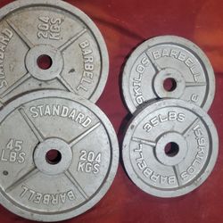 2" HOLE  OLYMPIC PLATES 160LBs.       2-45s.  2-35s  
11525 S HALSTED DUNKIN DONUTS/7111.S WESTERN WALGREENS 
130$  . CASH ONLY AS IS 