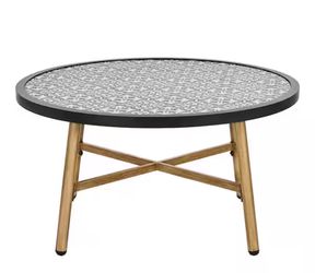 Hampton Bay Round Metal Outdoor Coffee Table w/ Ceramic Top - NEW in Box 