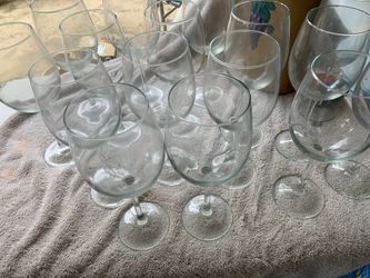 Large 9” tall wine glasses (16) total