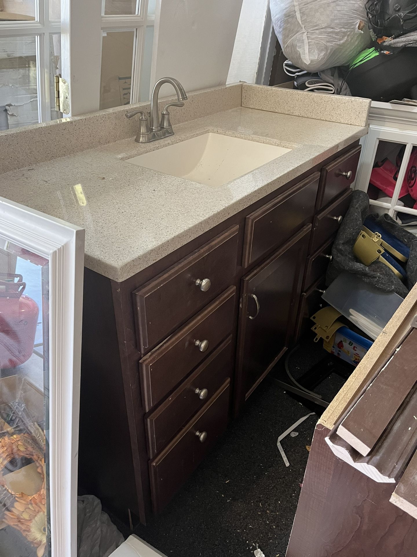 49” Dark Walnut And granite vanity 