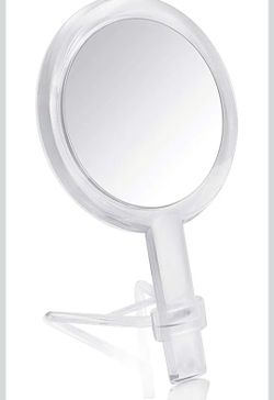1X & 10X Magnifying Double Side Hand Makeup Mirror with Stand, Handheld Vanity Mirror, Clear