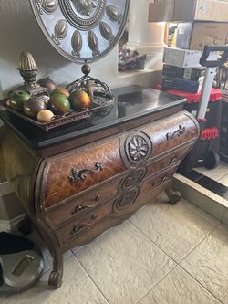 Marble top entry table / Bombay chest / dresser