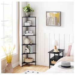  Corner Shelf Stand, Industrial 6-Tier Corner Bookshelf with Metal Frame