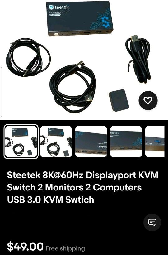 Steetek 8K@60Hz Displayport KVM Switch 2 Monitors 2 Computers USB 3.0 KVM Switch
