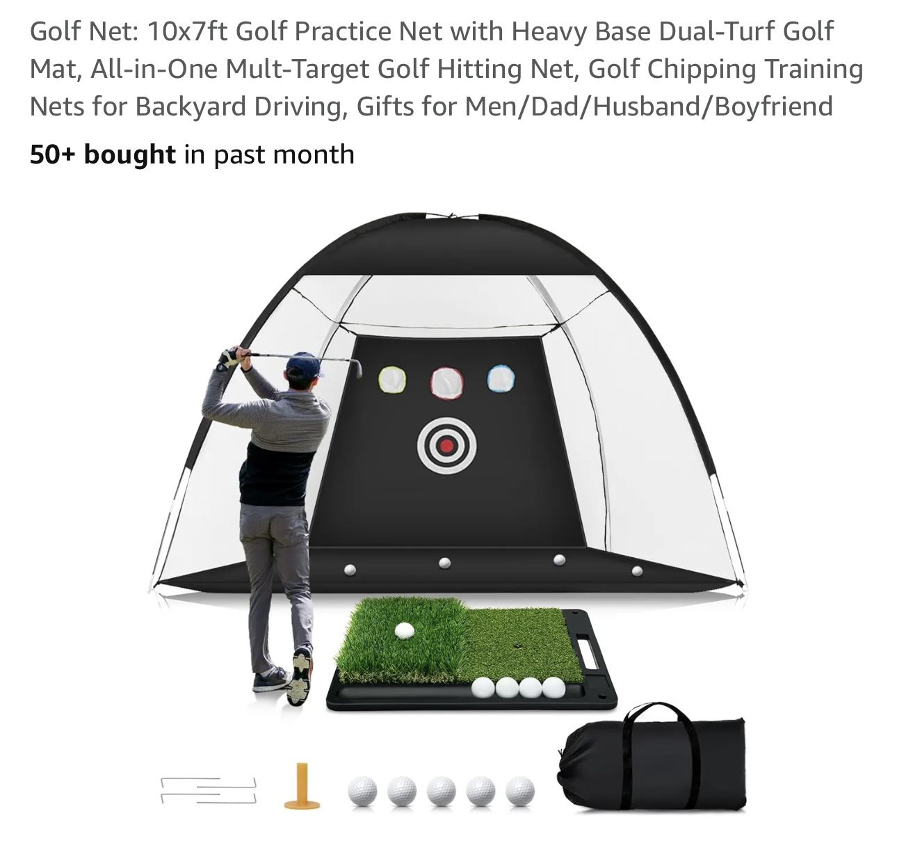 Golf Net: 10x7ft Golf Practice Net with Heavy Base Dual-Turf Golf Mat, All-in-One Mult-Target Golf Hitting Net, Golf Chipping Training Nets for Backya