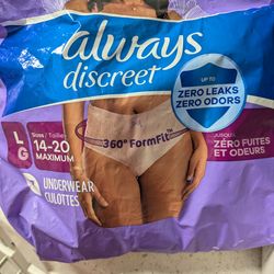 Always discreet underwear. Size L. 6 count