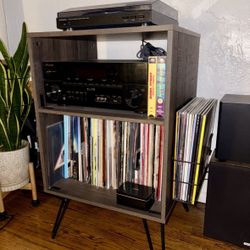 Record Player Stand with Added Vinyl Storage, Wood (Used, Good Condition)