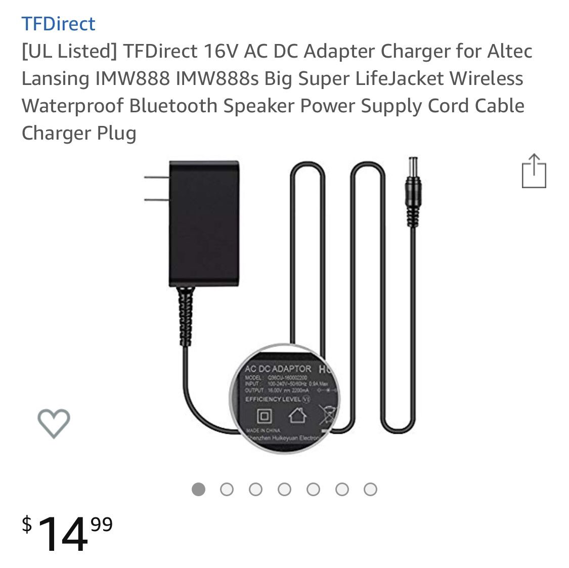 TFDirect [UL Listed] TFDirect 26V AC DC Adapter Charger for Altec Lansing IMW888 IMW888s Big Super LifeJacket Wireless Waterproof Bluetooth Speaker P