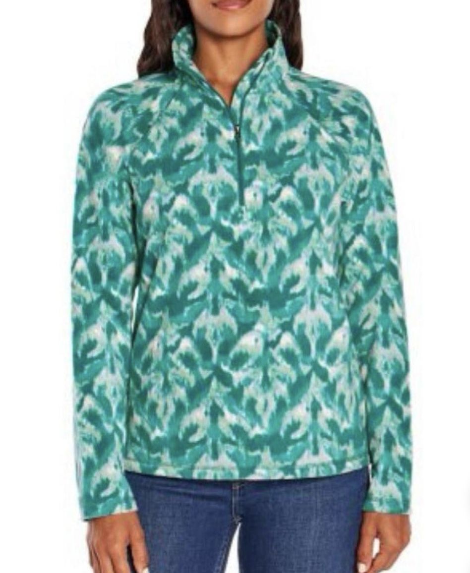 Eddie Bauer (S) Women’s Quarter Zip Polar Fleece Pullover Sz M Teal White NWT