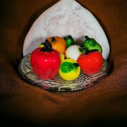 Fruit Bowl With Murano Style Crystal Fruits