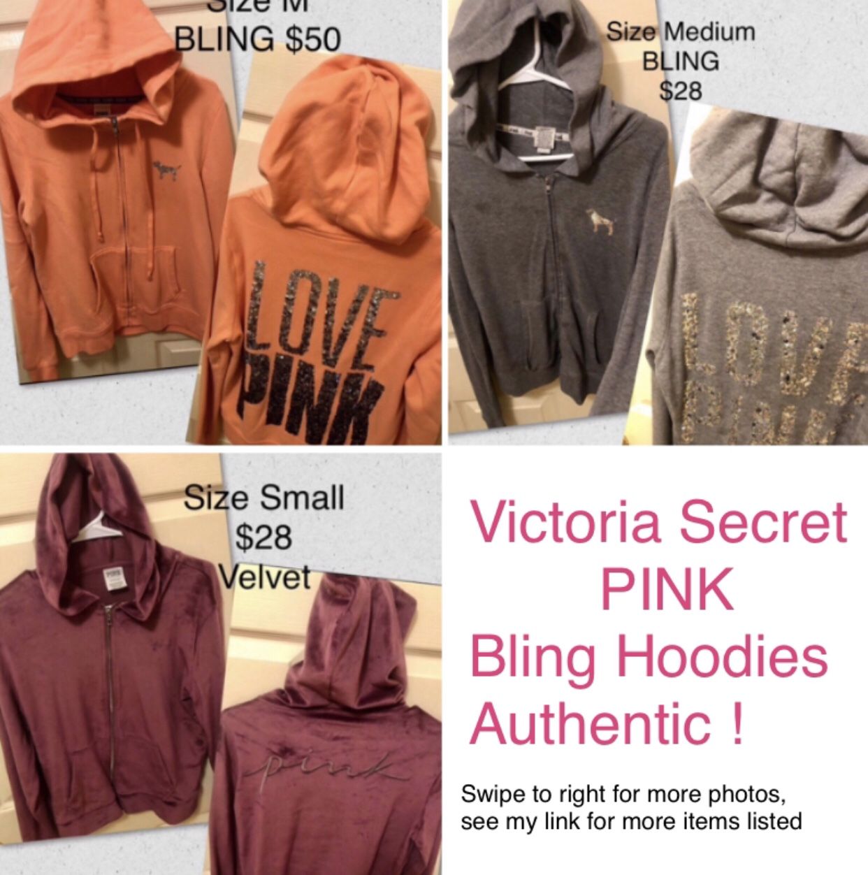 Victoria Secret Pink Hoodies-AUTHENTIC-Size M & S