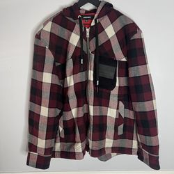 Diesel J-Vasilevich Plaid Hooded Zip Up Jacket Mens Large Red Black