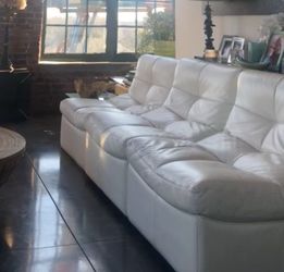 White Leather  Sofa + Ottoman  4 Pieces - Château d’Ax Genuine