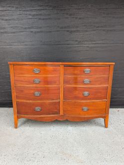 Vintage Serpentine Front 6-Drawer Wooden Dresser