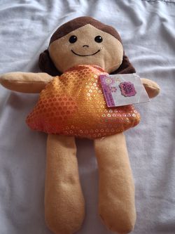 Soft Plush Doll Girl Orange Dress Stuffed Toy Rag Doll Kids Toddler Gift New